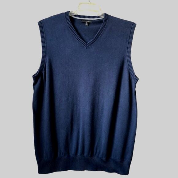 Banana Republic Men Sweater Vest Cotton Silk Navy Blue Academia Grunge  Size XXL - Picture 1 of 9